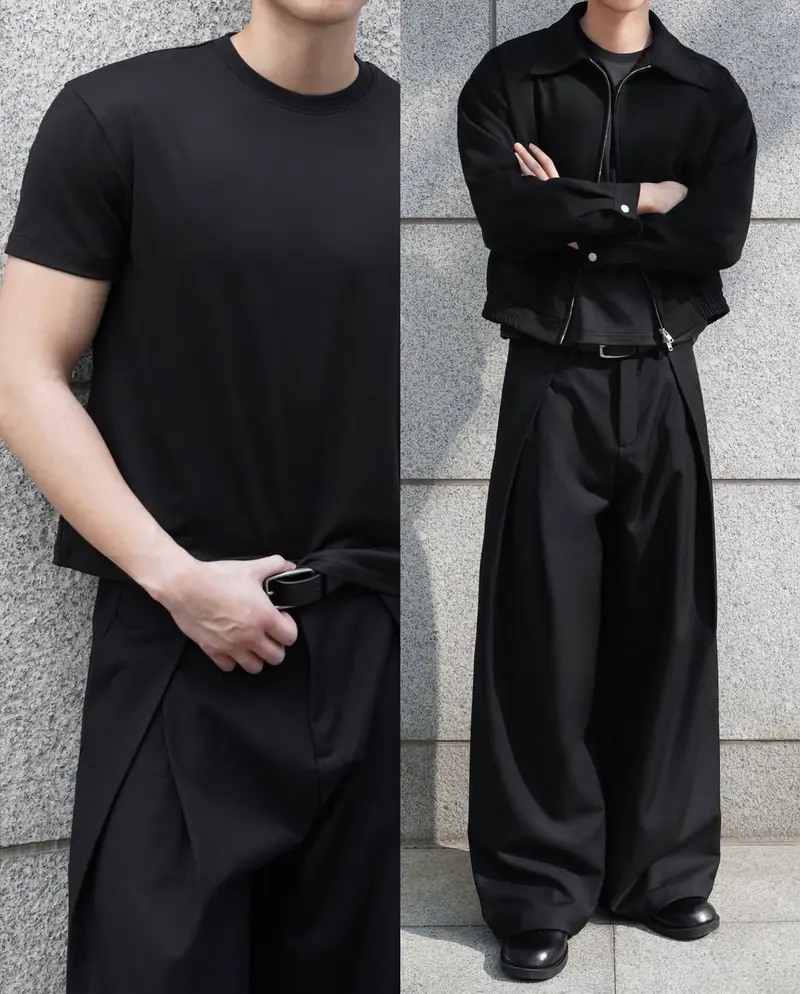 BLACK TRIANGLE PLEATED WIDE LEG PANT 