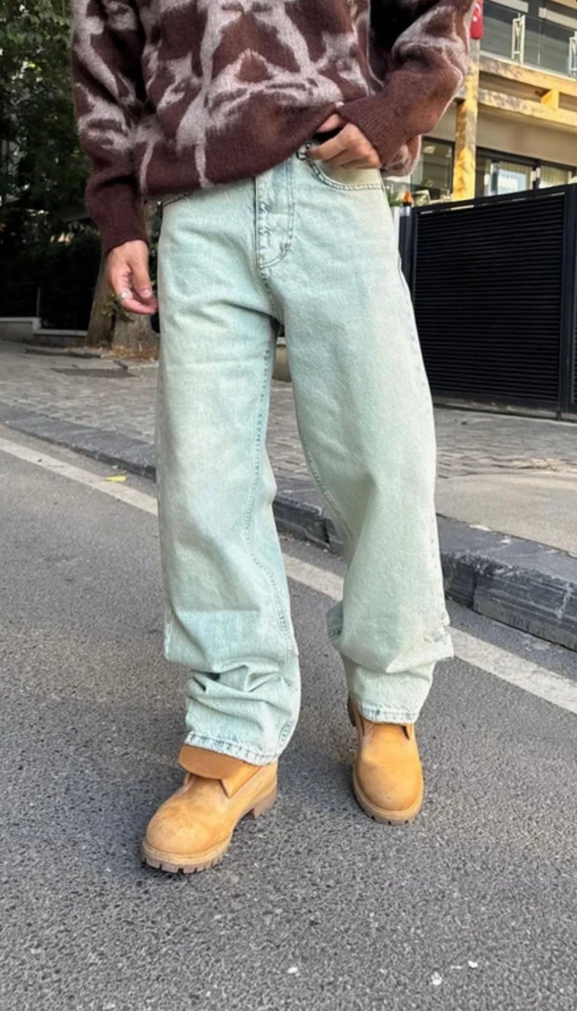 Mint Green Washed Extra Baggy Jeans PO