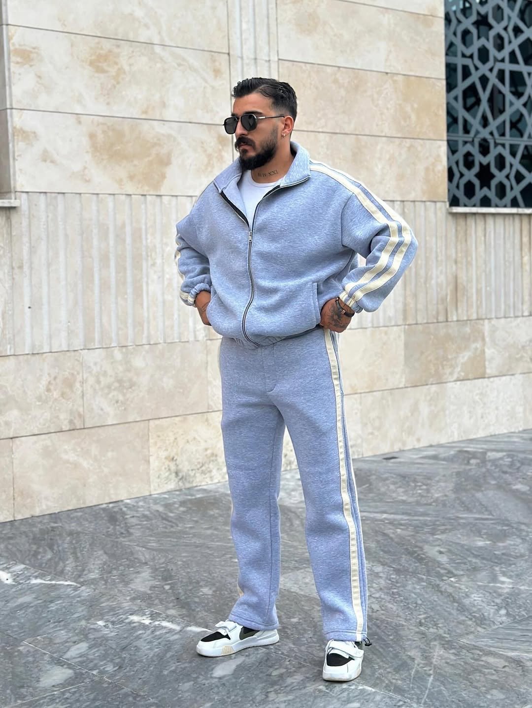 Gray Men’s striped luxury wool oversize tracksuit
