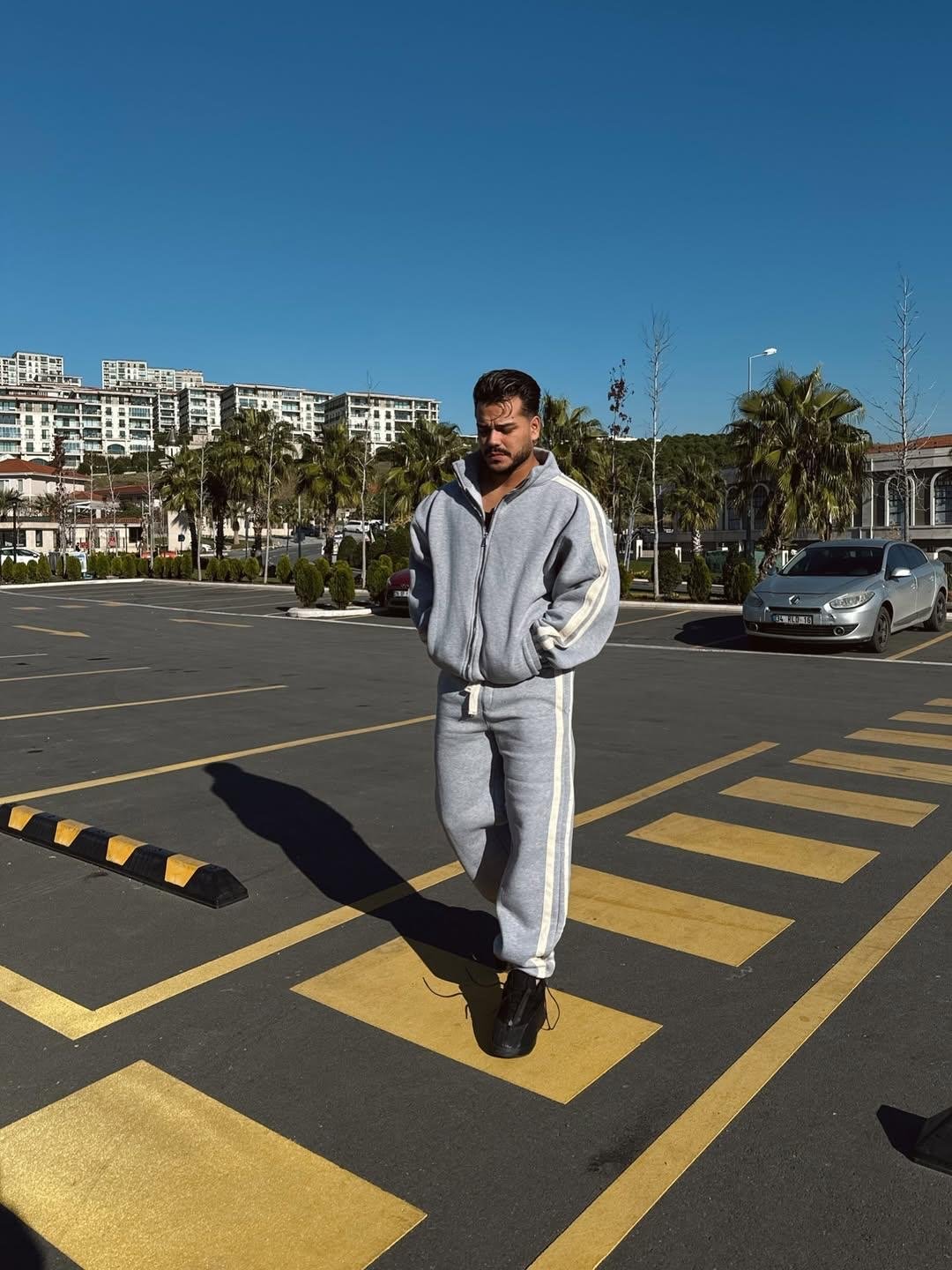 Gray Men’s striped luxury wool oversize tracksuit