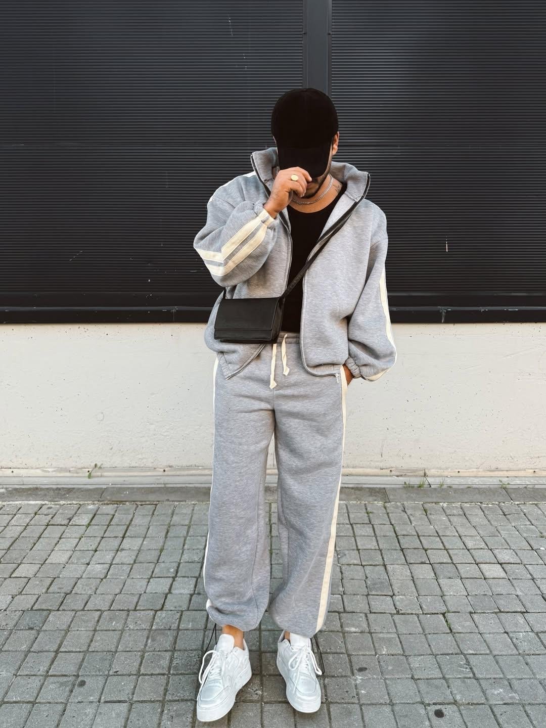 Gray Men’s striped luxury wool oversize tracksuit