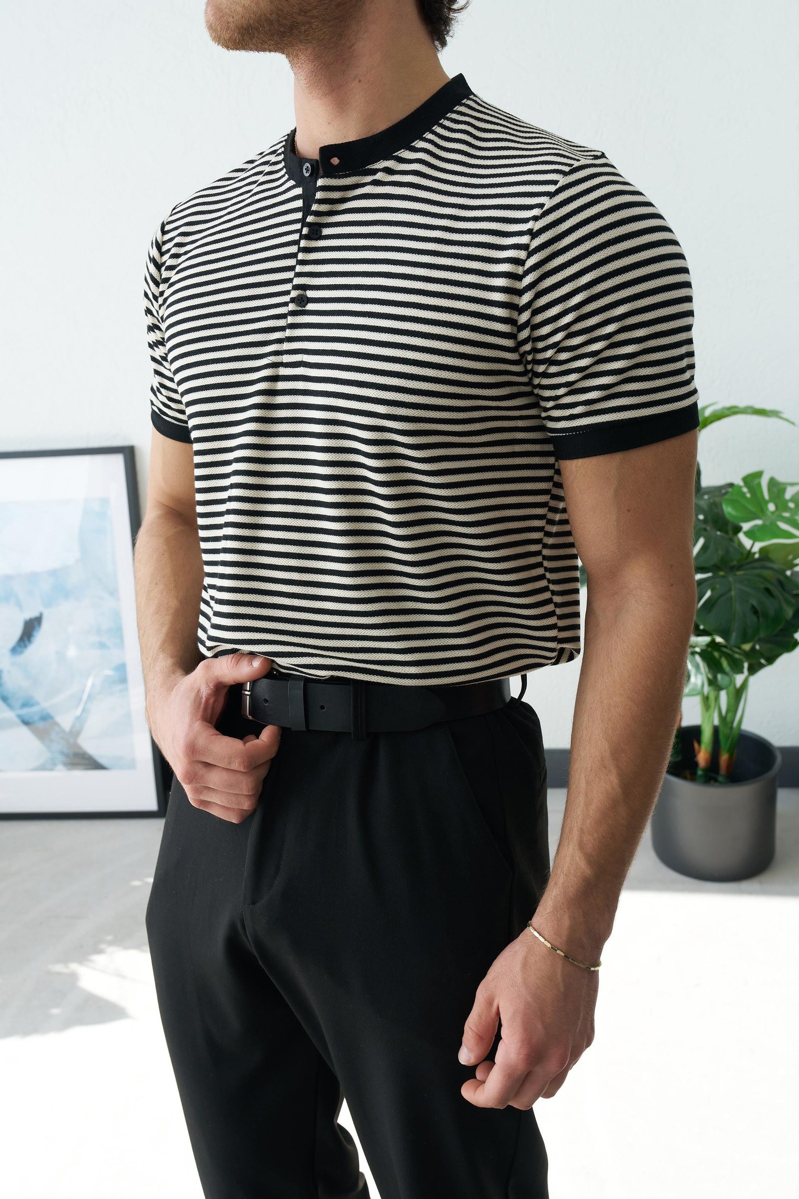 Black stripes Henley shirt
