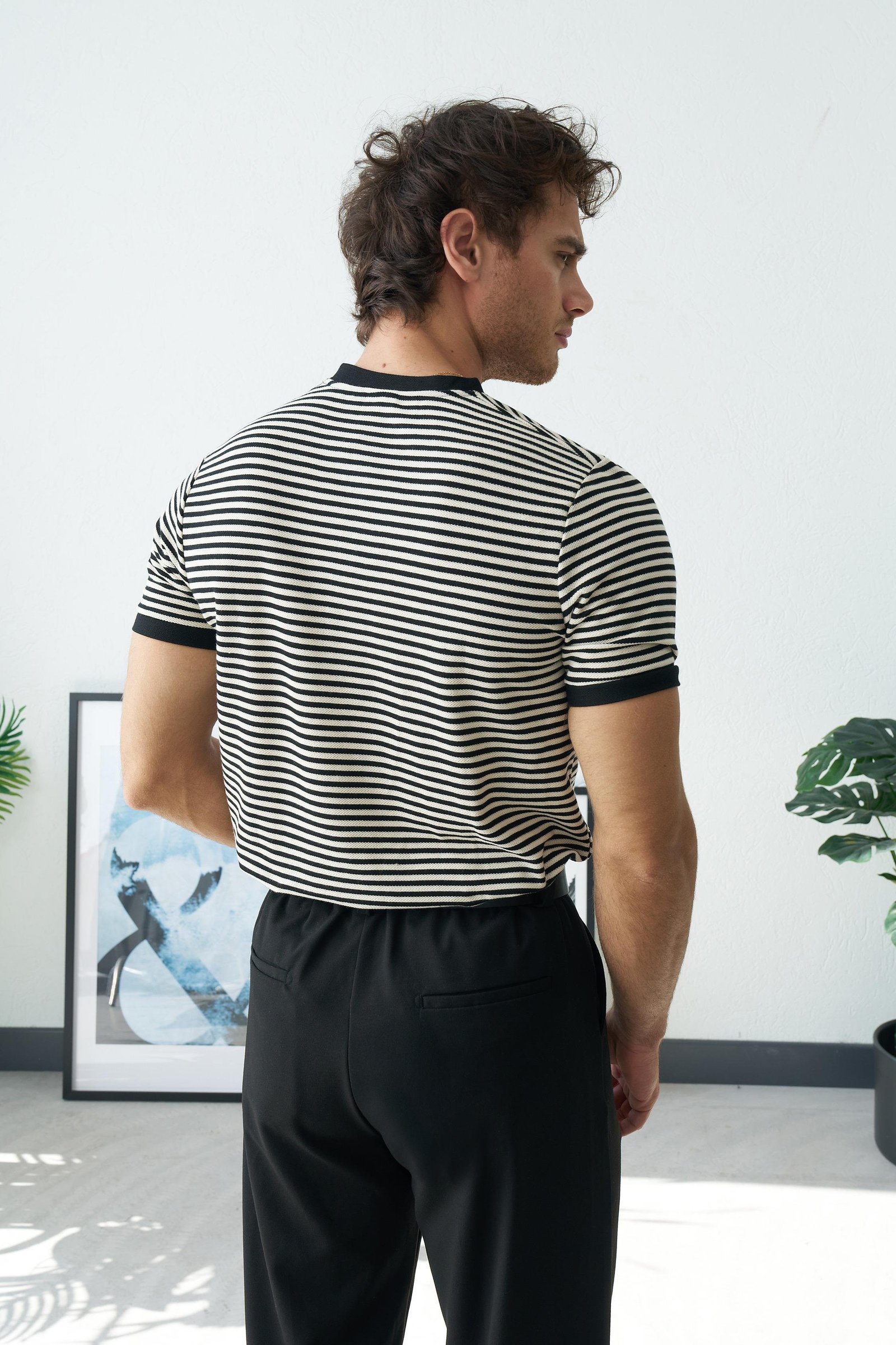Black stripes Henley shirt